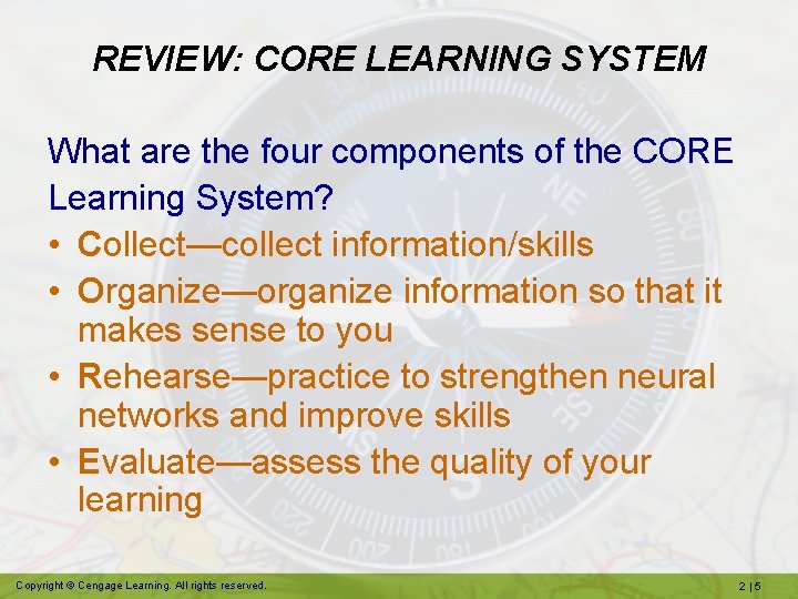 REVIEW: CORE LEARNING SYSTEM What are the four components of the CORE Learning System?