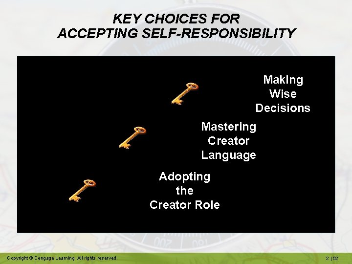 KEY CHOICES FOR ACCEPTING SELF-RESPONSIBILITY Making Wise Decisions Mastering Creator Language Adopting the Creator