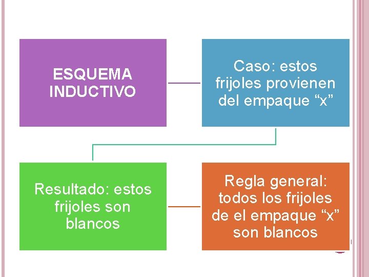 ESQUEMA INDUCTIVO Caso: estos frijoles provienen del empaque “x” Resultado: estos frijoles son blancos