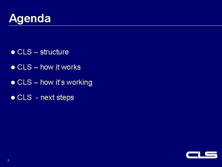 Agenda 2 l CLS – structure l CLS – how it works l CLS