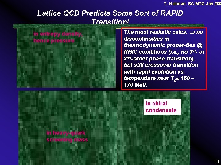 T. Hallman SC MTG Jan 200 Lattice QCD Predicts Some Sort of RAPID Transition!