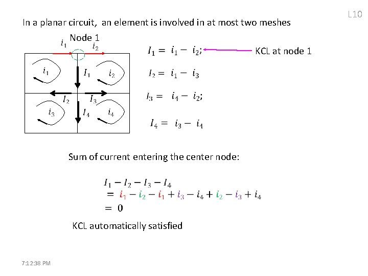 In a planar circuit, an element is involved in at most two meshes Node