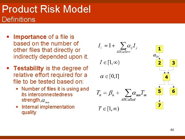 Product Risk Model Definitions § Importance of a file is based on the number Product Risk Model Definitions § Importance of a file is based on the number