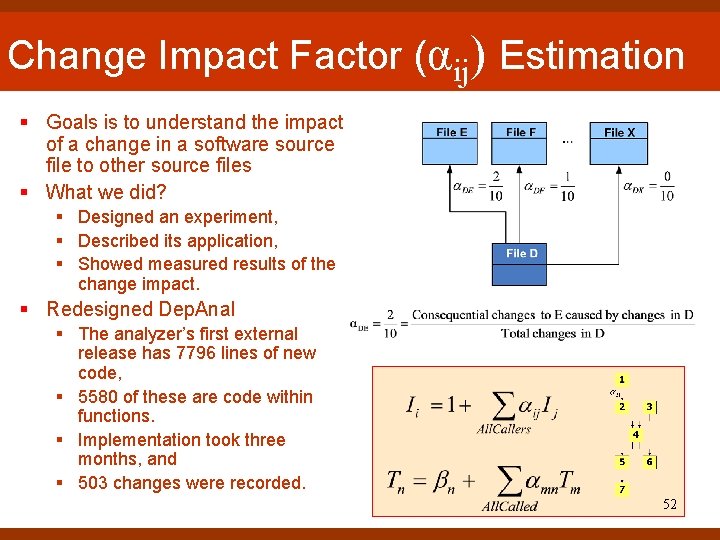 Change Impact Factor (αij) Estimation § Goals is to understand the impact of a Change Impact Factor (αij) Estimation § Goals is to understand the impact of a