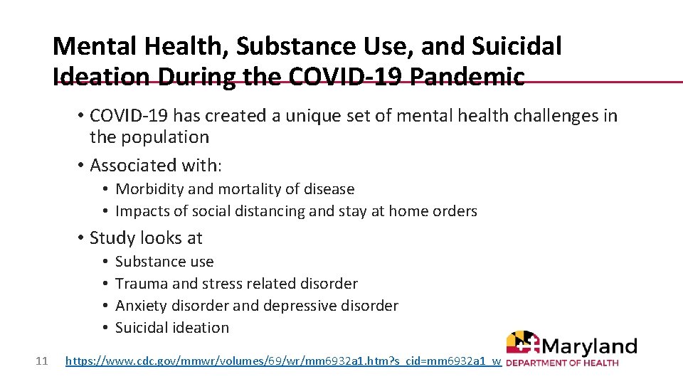 Mental Health, Substance Use, and Suicidal Ideation During the COVID-19 Pandemic • COVID-19 has