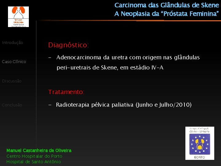 Carcinoma das Glândulas de Skene A Neoplasia da “Próstata Feminina” Introdução Caso Clínico Diagnóstico: