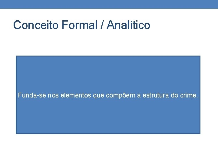 Conceito Formal / Analítico Funda-se nos elementos que compõem a estrutura do crime. Conceito Formal / Analítico Funda-se nos elementos que compõem a estrutura do crime.