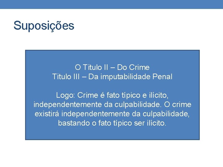 Suposições O Titulo II – Do Crime Titulo III – Da imputabilidade Penal Logo: Suposições O Titulo II – Do Crime Titulo III – Da imputabilidade Penal Logo: