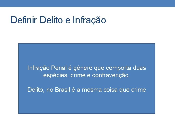 Definir Delito e Infração Penal é gênero que comporta duas espécies: crime e contravenção. Definir Delito e Infração Penal é gênero que comporta duas espécies: crime e contravenção.