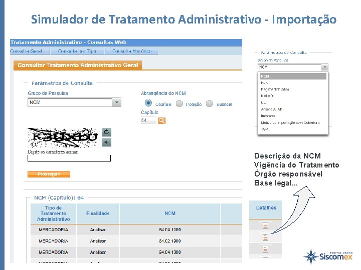 Simulador de Tratamento Administrativo - Importação Descrição da NCM Vigência do Tratamento Órgão responsável