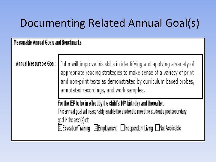 Documenting Related Annual Goal(s) 