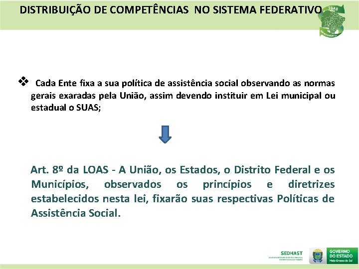 DISTRIBUIÇÃO DE COMPETÊNCIAS NO SISTEMA FEDERATIVO v Cada Ente fixa a sua política de