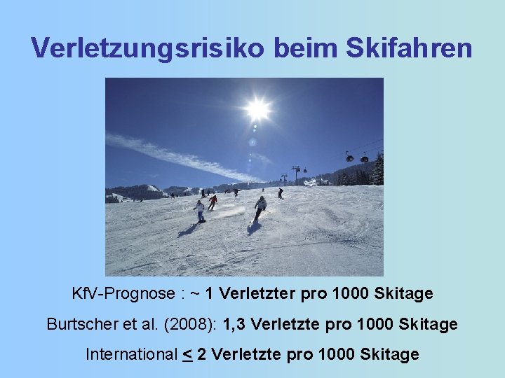 Verletzungsrisiko beim Skifahren Kf. V-Prognose : ~ 1 Verletzter pro 1000 Skitage Burtscher et