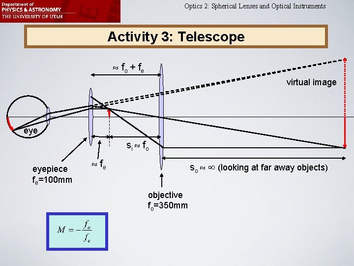 Optics 2: Spherical Lenses and Optical Instruments Activity 3: Telescope fo + f e