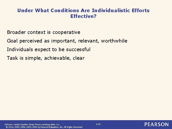 Under What Conditions Are Individualistic Efforts Effective? Broader context is cooperative Goal perceived as