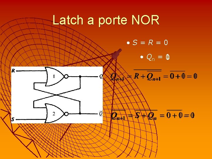 Latch a porte NOR • S=R=0 • Qn = 1 0 