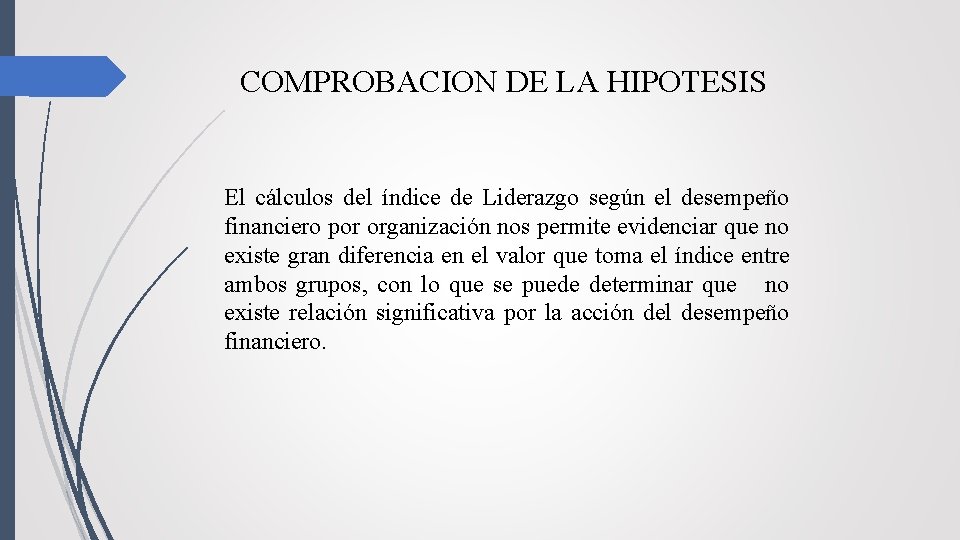 COMPROBACION DE LA HIPOTESIS El cálculos del índice de Liderazgo según el desempeño financiero
