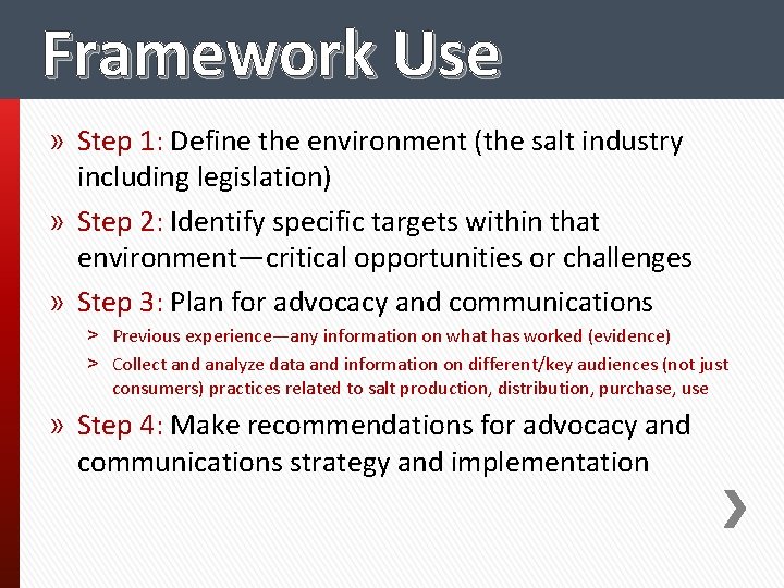 Framework Use » Step 1: Define the environment (the salt industry including legislation) »