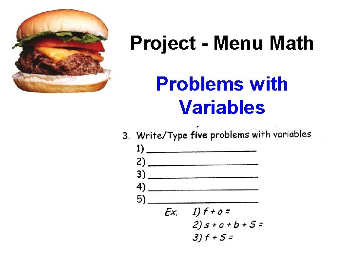 Project - Menu Math Problems with Variables 