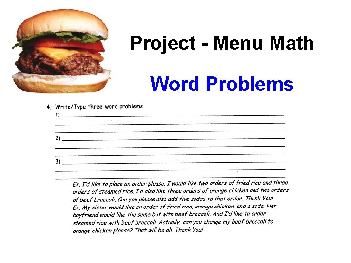 Project - Menu Math Word Problems 