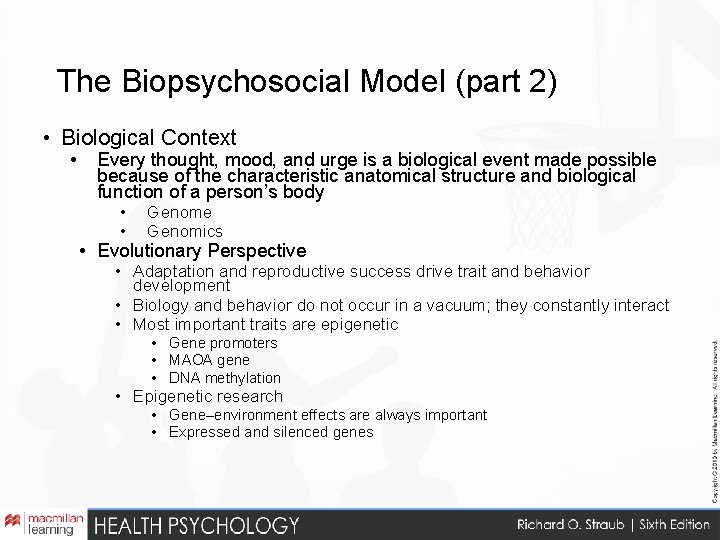 The Biopsychosocial Model (part 2) • Biological Context • Every thought, mood, and urge