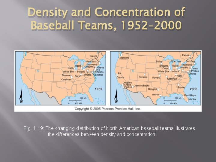 Density and Concentration of Baseball Teams, 1952– 2000 Fig. 1 -19: The changing distribution