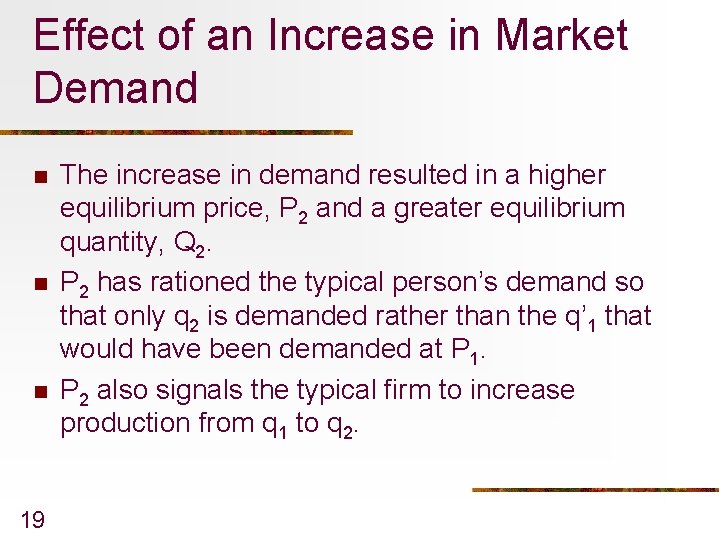 Effect of an Increase in Market Demand n n n 19 The increase in