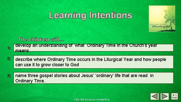 Learning Intentions The children will… 1) develop an understanding of what Ordinary Time in