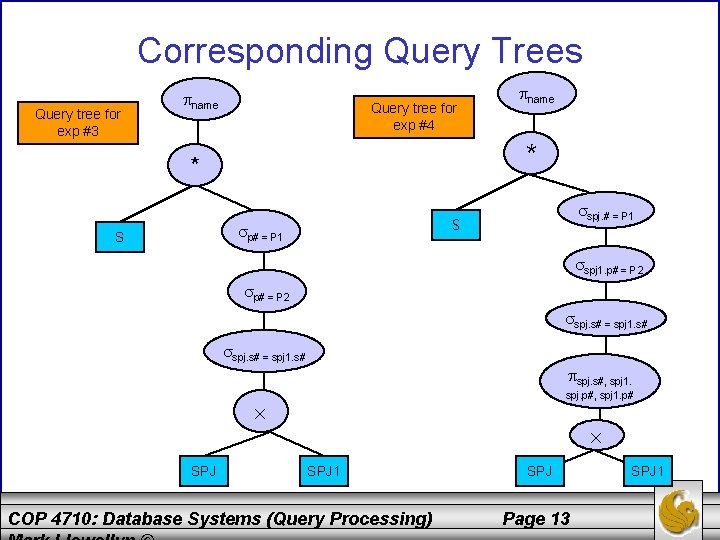 Corresponding Query Trees Query tree for exp #3 name Query tree for exp #4