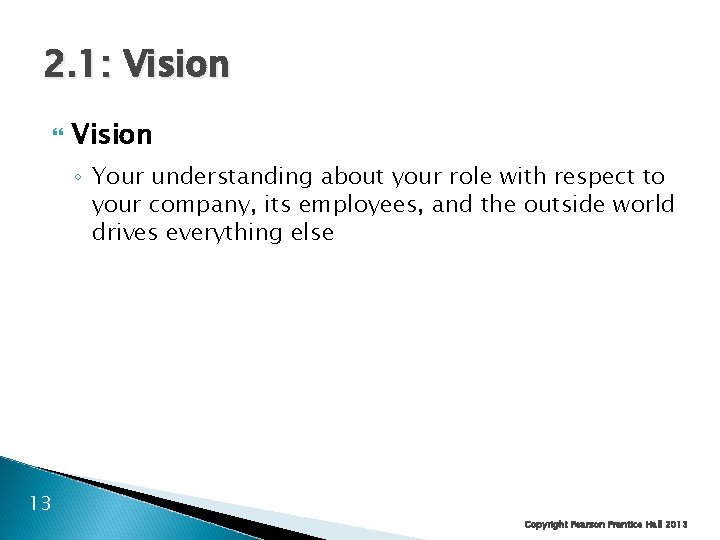 2. 1: Vision ◦ Your understanding about your role with respect to your company,