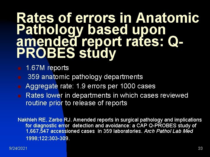 Rates of errors in Anatomic Pathology based upon amended report rates: QPROBES study n