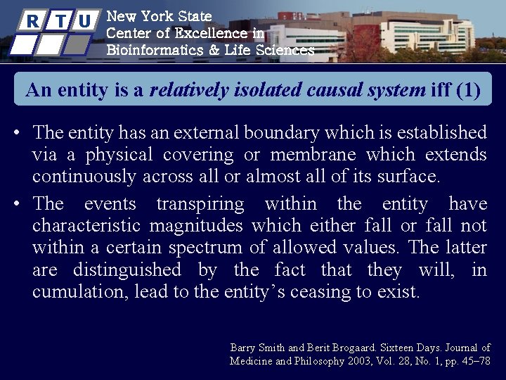 R T U New York State Center of Excellence in Bioinformatics & Life Sciences