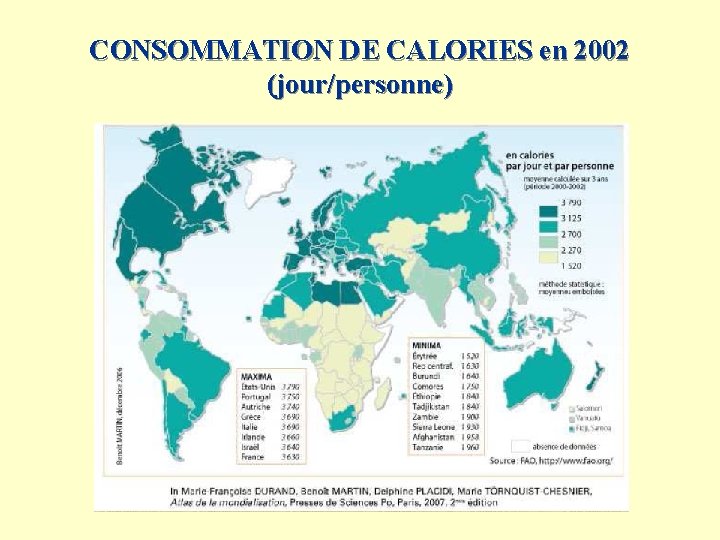 CONSOMMATION DE CALORIES en 2002 (jour/personne) 