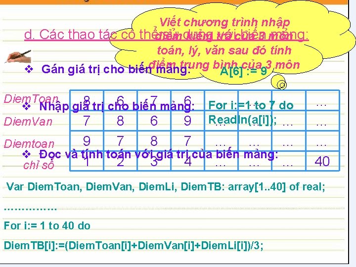 Viết chương trình nhập d. Các thao tác có thểđiểm sử dụng vớicủa biến