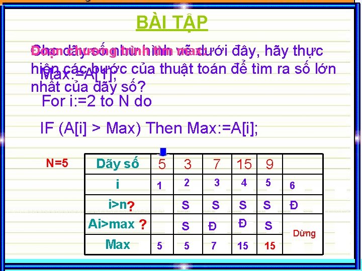 BÀI TẬP Đoạn chương trình tìm vẽ max: Cho dãy số như hình dưới