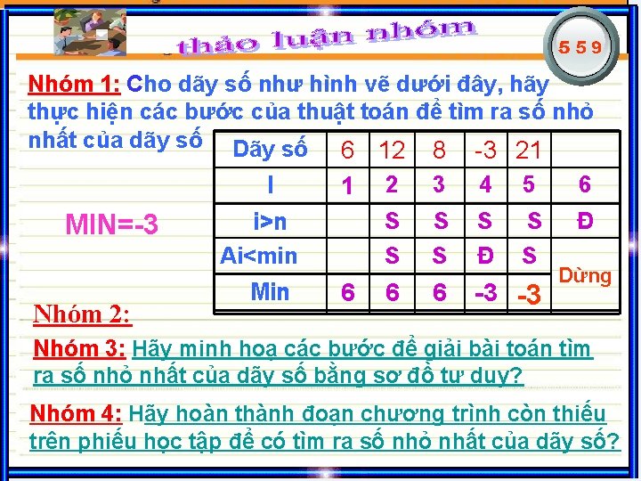 Nhóm 1: Cho dãy số như hình vẽ dưới đây, hãy thực hiện các