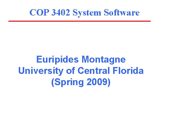 COP 3402 System Software Euripides Montagne University of Central Florida (Spring 2009) 