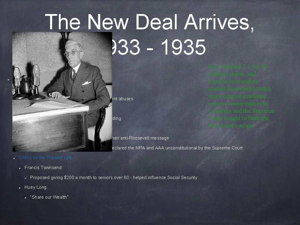 The New Deal Arrives, 1933 - 1935 The New Deal Under Attack: Securities and