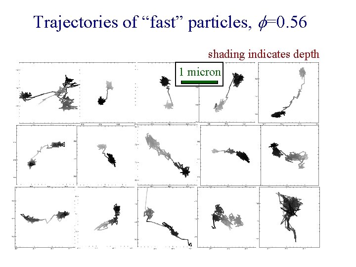 Trajectories of “fast” particles, f=0. 56 shading indicates depth 1 micron 