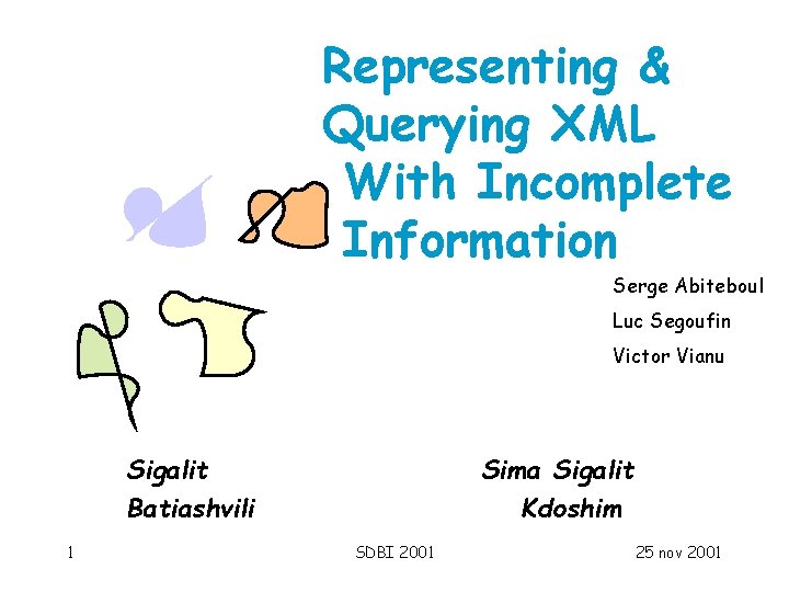 Representing & Querying XML With Incomplete Information Serge Abiteboul Luc Segoufin Victor Vianu Sigalit