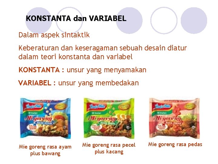 KONSTANTA dan VARIABEL Dalam aspek sintaktik Keberaturan dan keseragaman sebuah desain diatur dalam teori