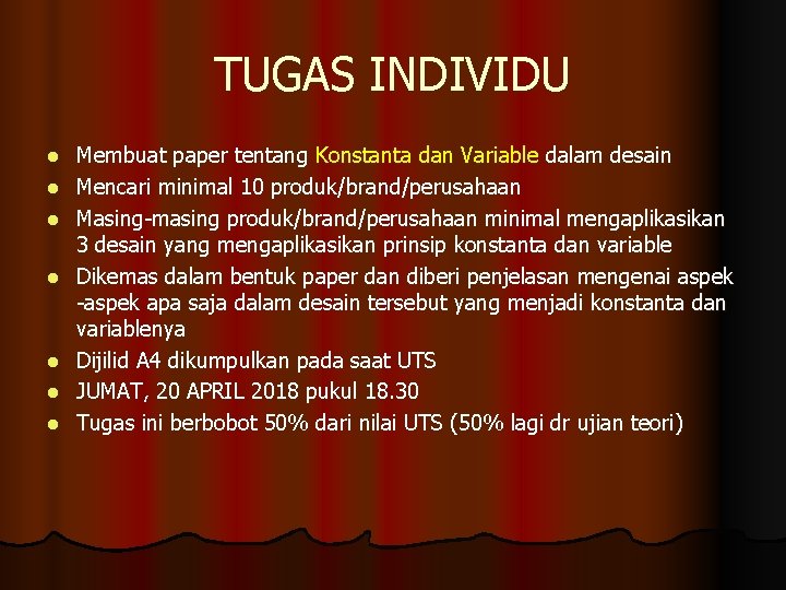 TUGAS INDIVIDU l l l l Membuat paper tentang Konstanta dan Variable dalam desain