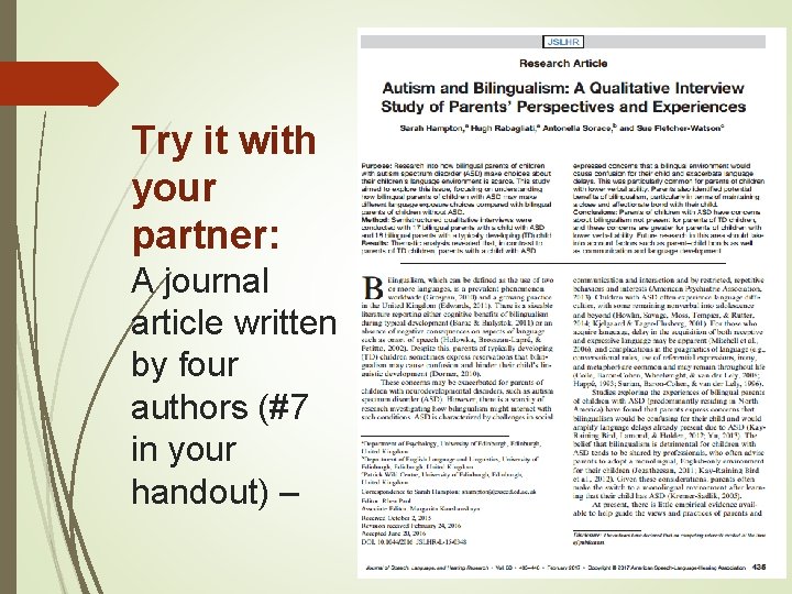 Try it with your partner: A journal article written by four authors (#7 in Try it with your partner: A journal article written by four authors (#7 in