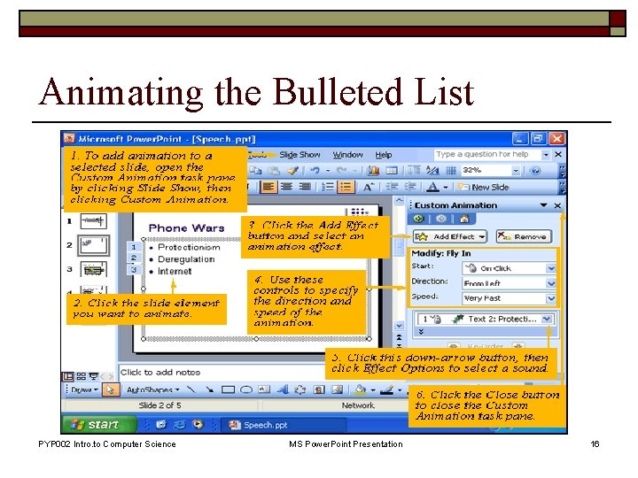 Animating the Bulleted List PYP 002 Intro. to Computer Science MS Power. Point Presentation