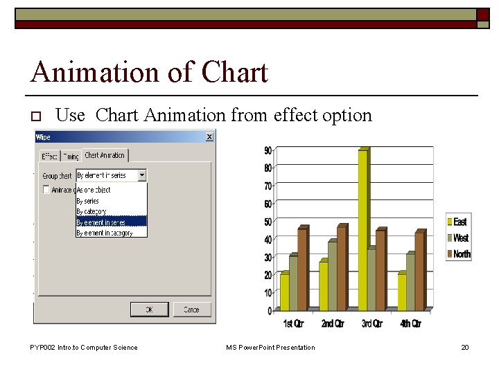 Animation of Chart o Use Chart Animation from effect option PYP 002 Intro. to