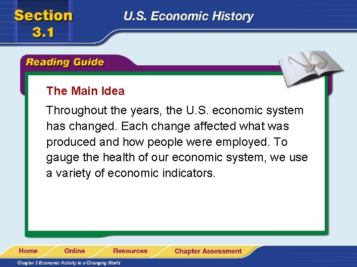 The Main Idea Throughout the years, the U. S. economic system has changed. Each