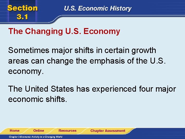 The Changing U. S. Economy Sometimes major shifts in certain growth areas can change