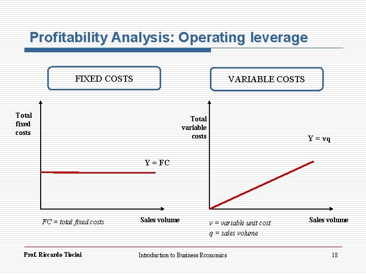 Profitability Analysis: Operating leverage FIXED COSTS VARIABLE COSTS Total fixed costs Total variable costs