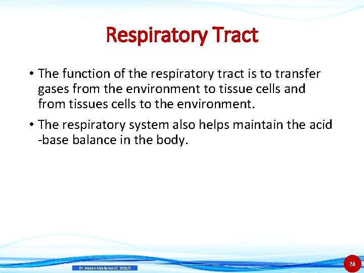 Respiratory Tract • The function of the respiratory tract is to transfer gases from