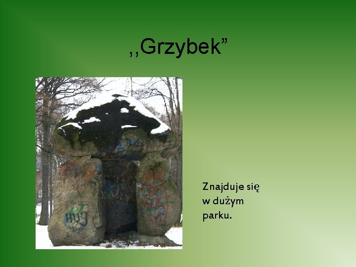 , , Grzybek” Znajduje się w dużym parku. 